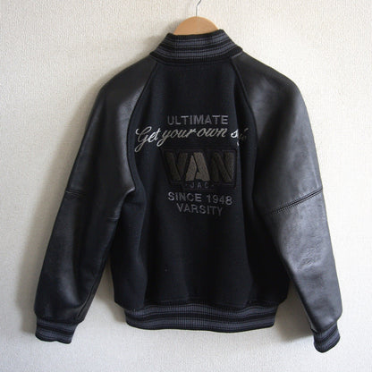 VAN JAC Black Sleeve Leather Varsity Jacket Size M
