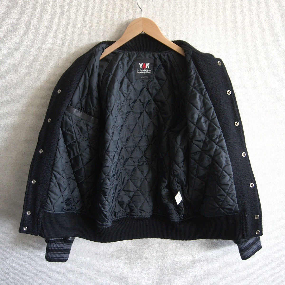 VAN JAC Black Sleeve Leather Varsity Jacket Size M