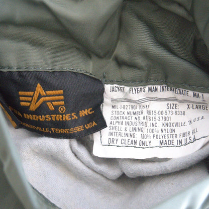 ALPHA INDUSTRIES USA Made MA-1 Nylon Bomber Jacket Size XL