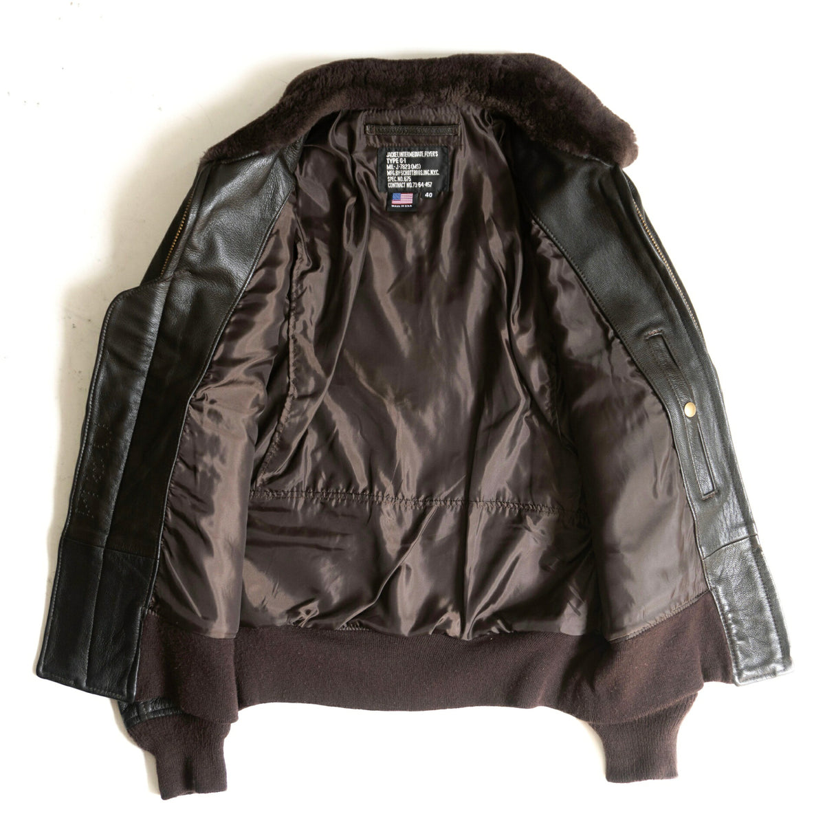SCHOTT G-1 Leather Flight Jacket Boa Ribbed Cuffs Size 40