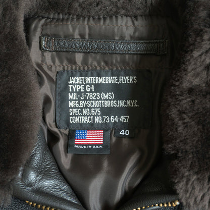 SCHOTT G-1 Leather Flight Jacket Boa Ribbed Cuffs Size 40