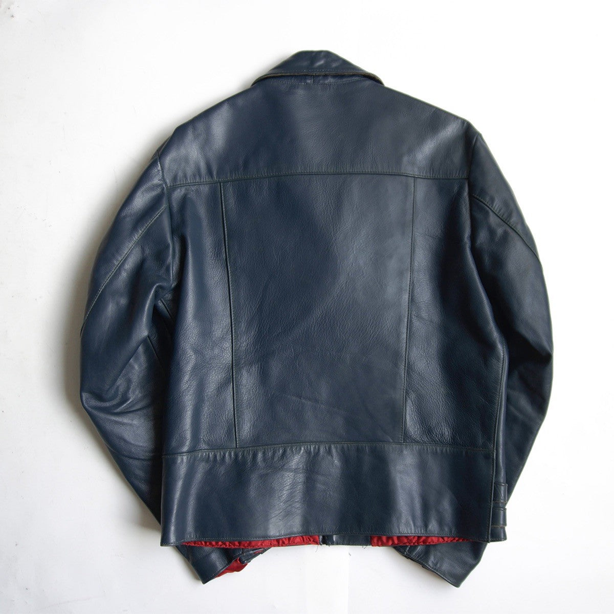 UK 666 Steerhide Side Belt Double Riders Jacket Navy Size 38