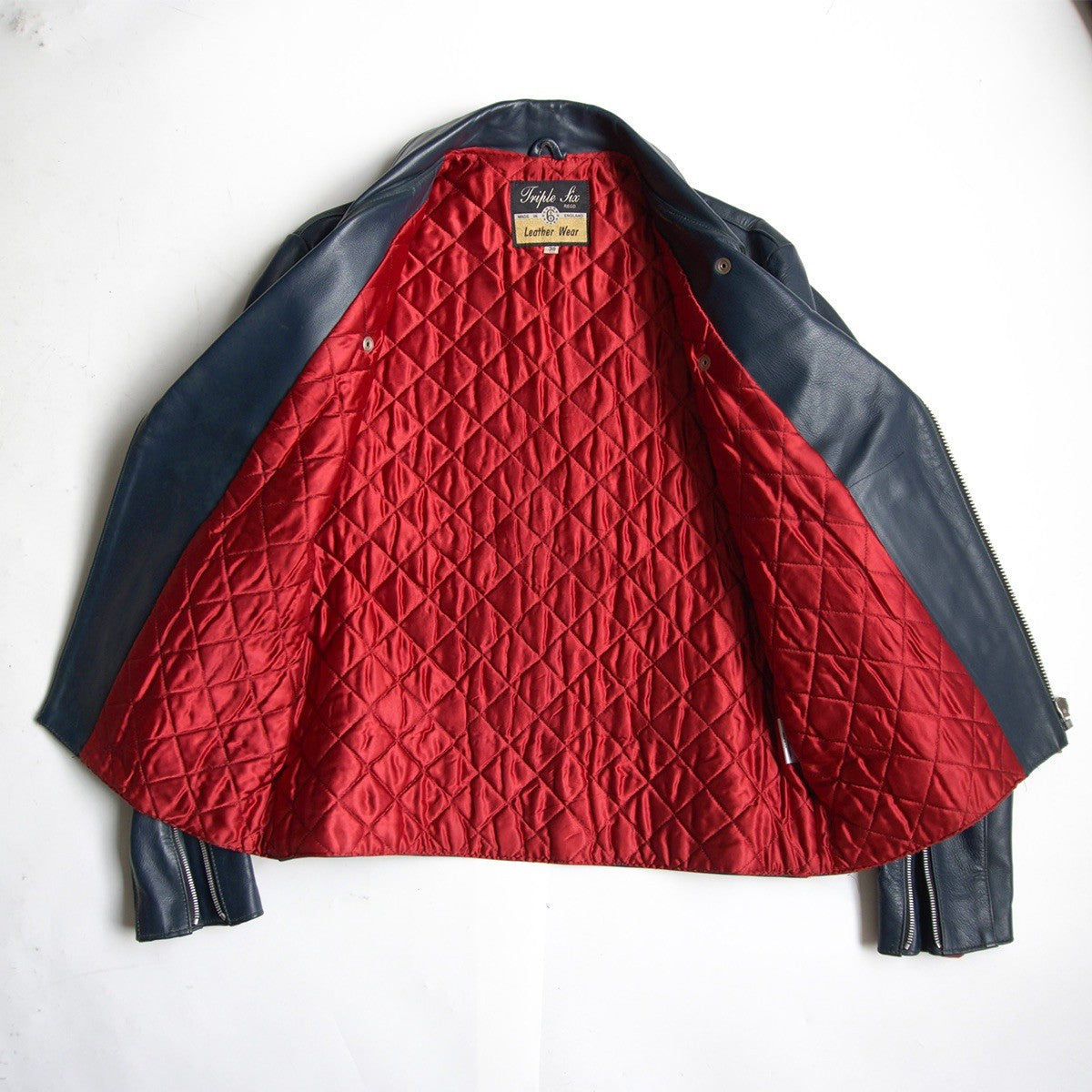 UK 666 Steerhide Side Belt Double Riders Jacket Navy Size 38