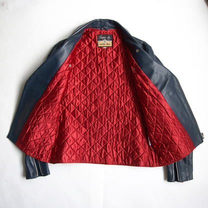 UK 666 Steerhide Side Belt Double Riders Jacket Navy Size 38