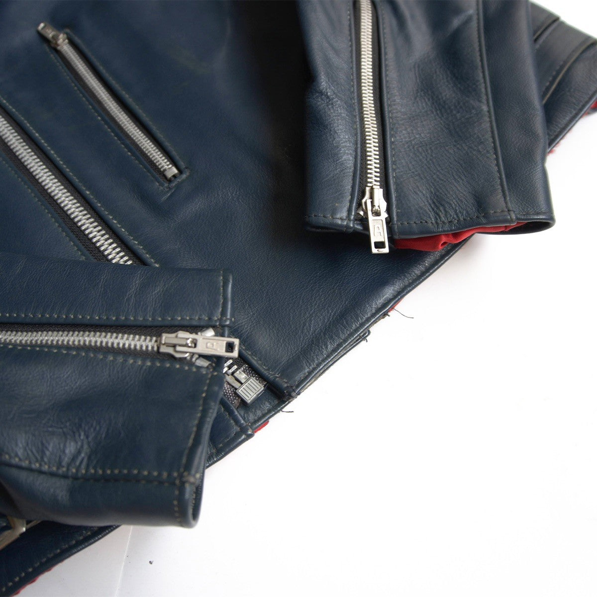 UK 666 Steerhide Side Belt Double Riders Jacket Navy Size 38