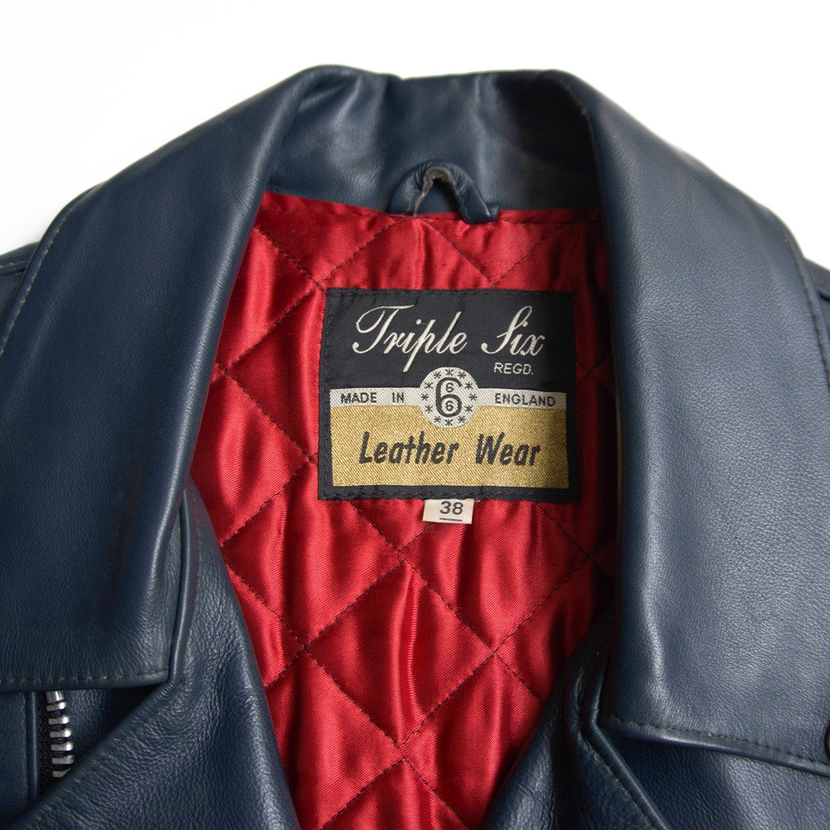 UK 666 Steerhide Side Belt Double Riders Jacket Navy Size 38