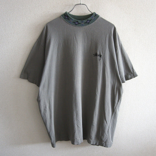 OLD STUSSY 80s Collar Logo Double Print T-Shirt Size XL