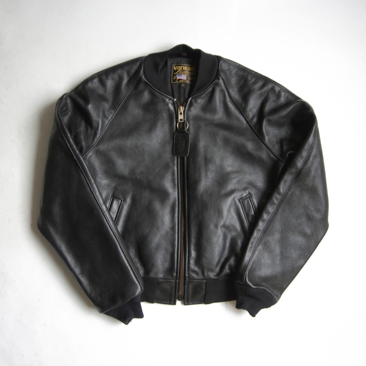 VANSON TJV All Leather Varsity Jacket Black USA Made Size 36