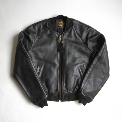 VANSON TJV All Leather Varsity Jacket Black USA Made Size 36