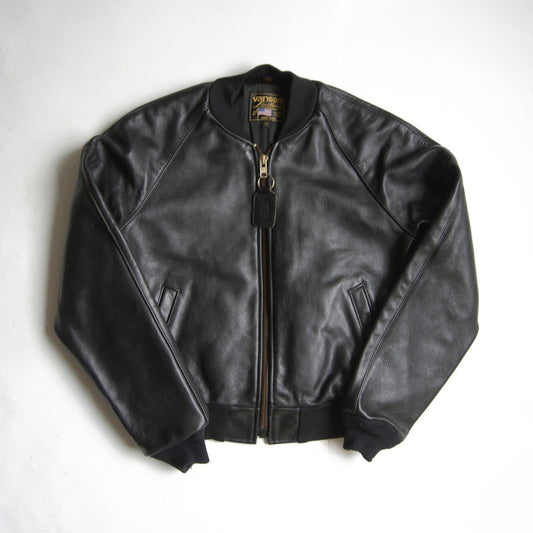 VANSON TJV All Leather Varsity Jacket Black USA Made Size 36