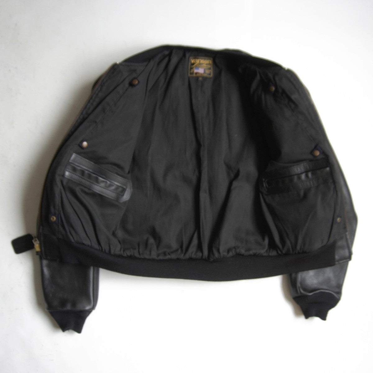 VANSON TJV All Leather Varsity Jacket Black USA Made Size 36