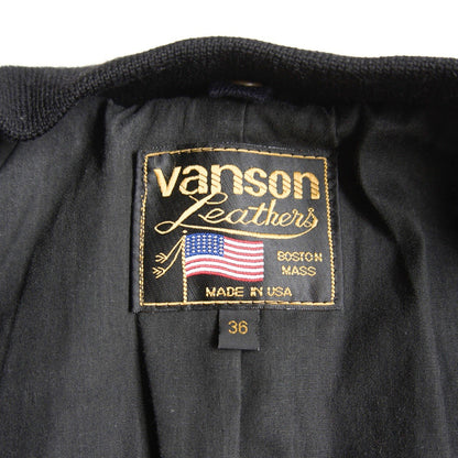 VANSON TJV All Leather Varsity Jacket Black USA Made Size 36