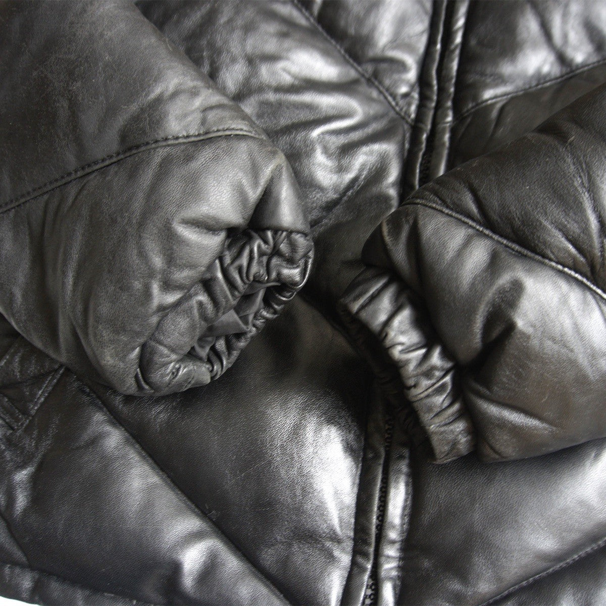 SCHOTT Leather Coyote Fur Down Jacket Black Size 38