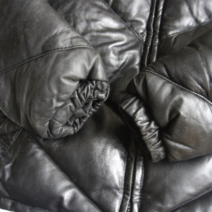 SCHOTT Leather Coyote Fur Down Jacket Black Size 38