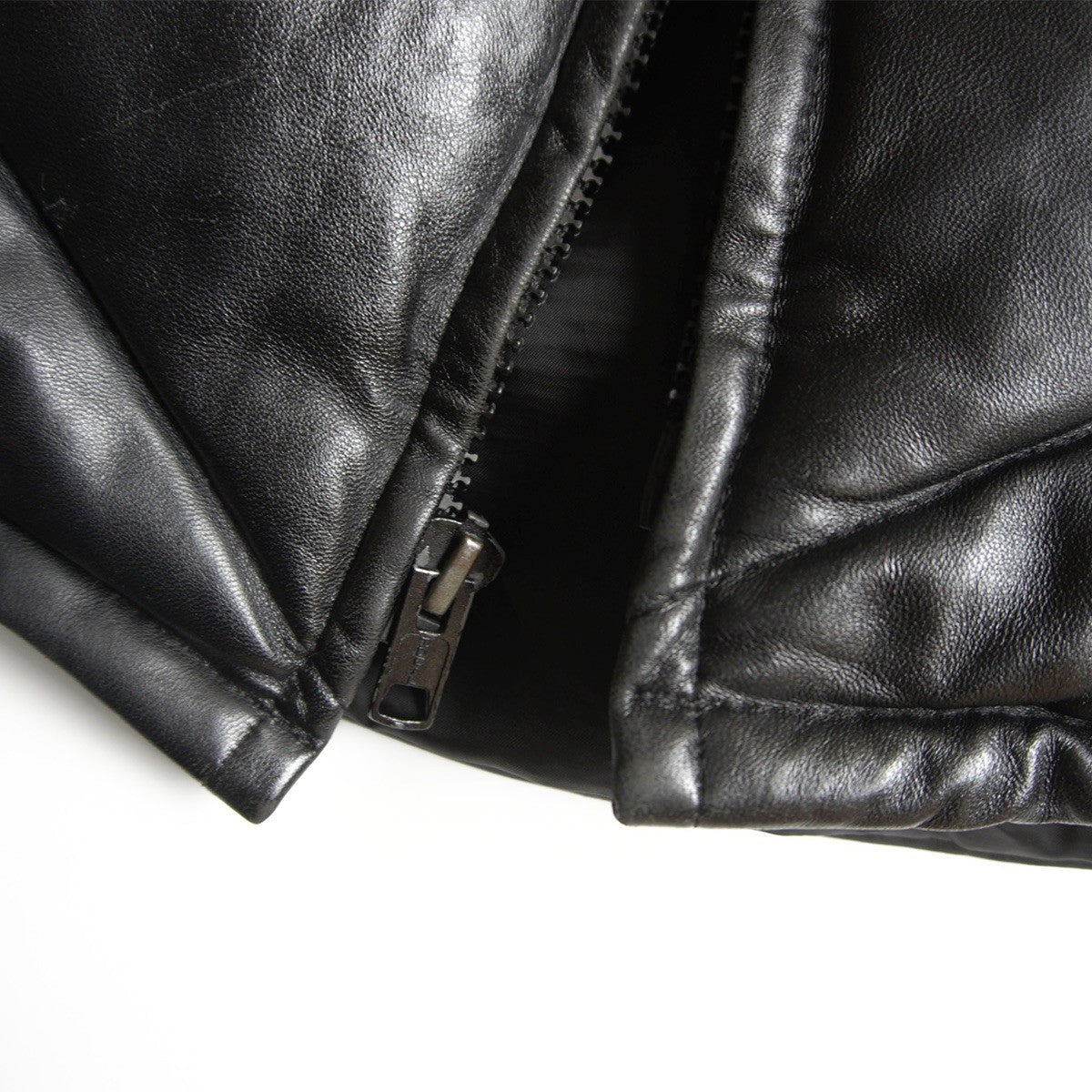SCHOTT Leather Coyote Fur Down Jacket Black Size 38