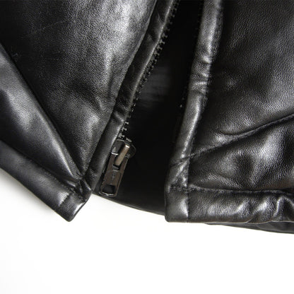 SCHOTT Leather Coyote Fur Down Jacket Black Size 38