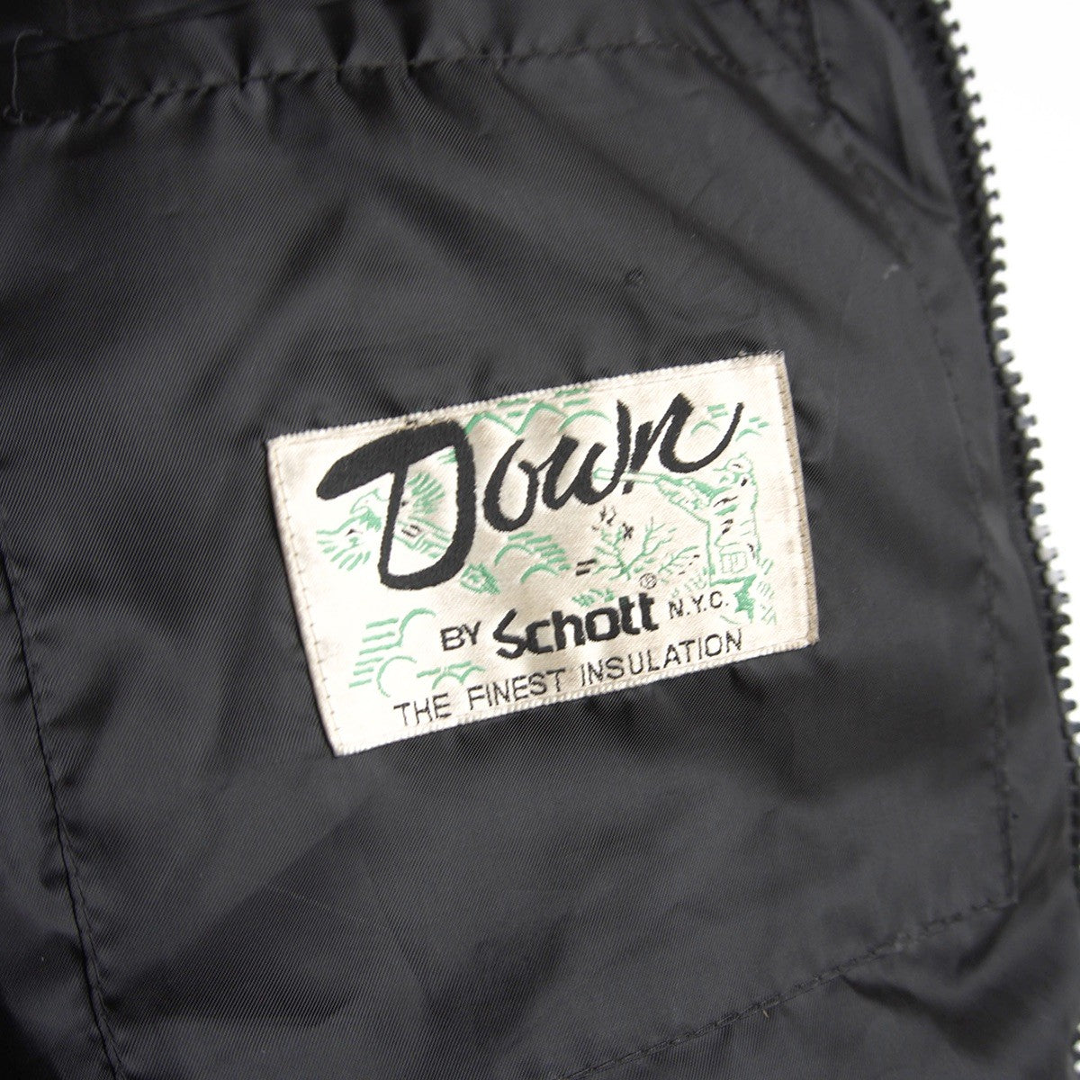 SCHOTT Leather Coyote Fur Down Jacket Black Size 38