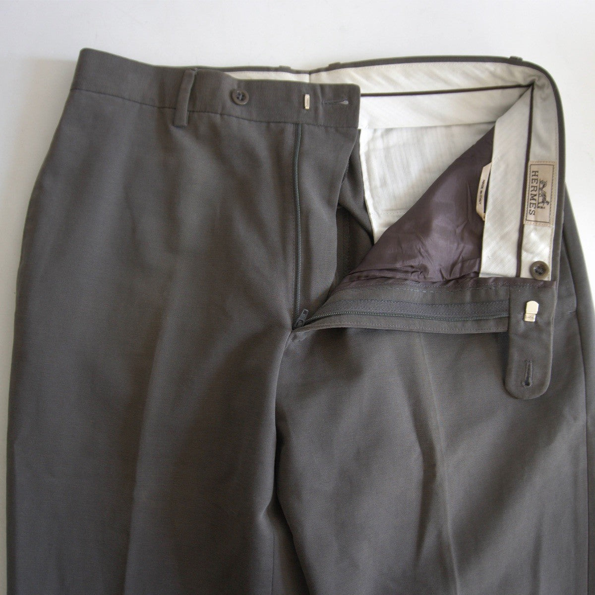 HERMES Peach Skin Cotton Slacks Gray Size 50