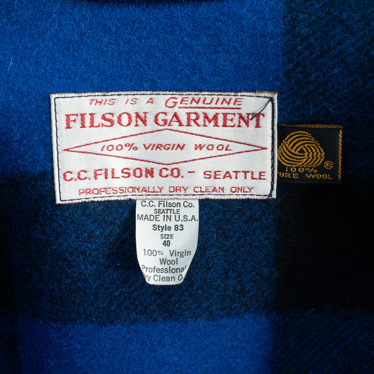 FILSON Mackinaw Cruiser Wool Jacket Blue Check Size 40