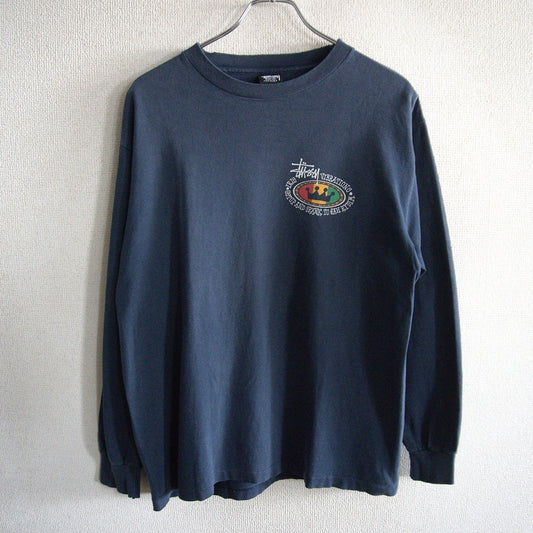 USA 90s Old Stussy Double Sided Print Long Sleeve T-Shirt Size M