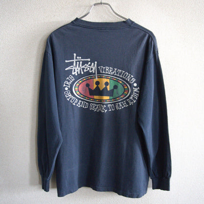 USA 90s Old Stussy Double Sided Print Long Sleeve T-Shirt Size M