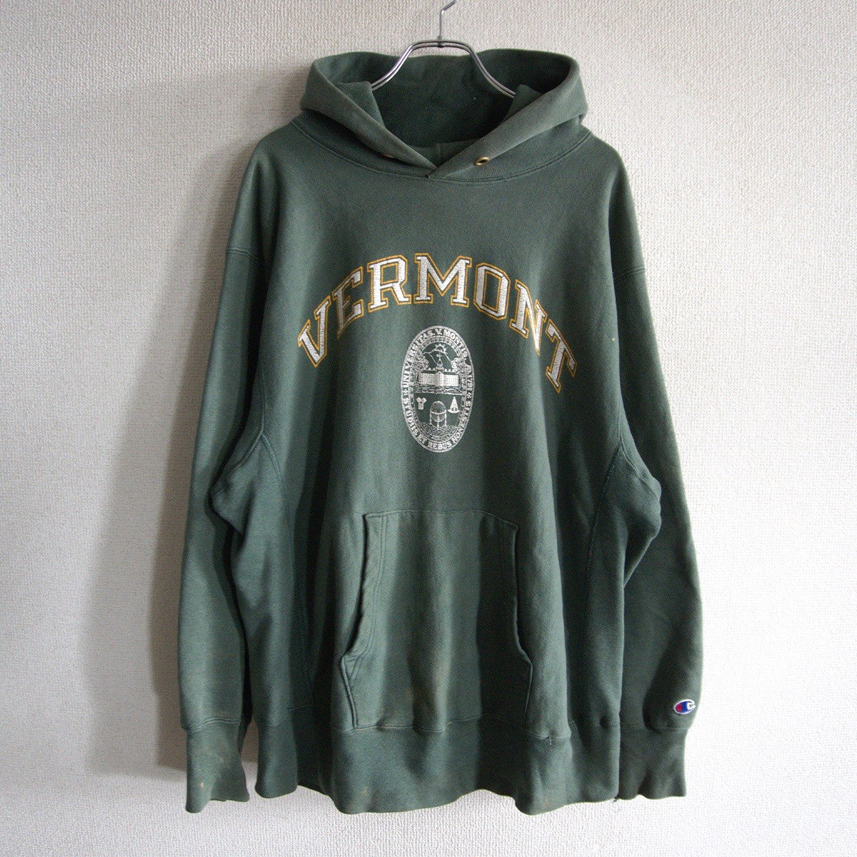 CHAMPION 80s Reverse Weave College Logo Hoodie Size L