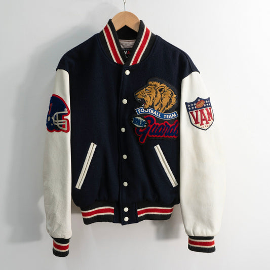 VAN JAC Leather Sleeve Stadium Jumper Patches Size M