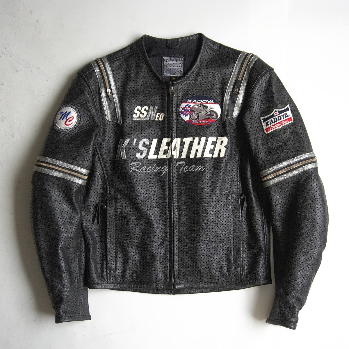 KADOYA Punched Leather Single Rider Zip Sleeve Jacket Size M