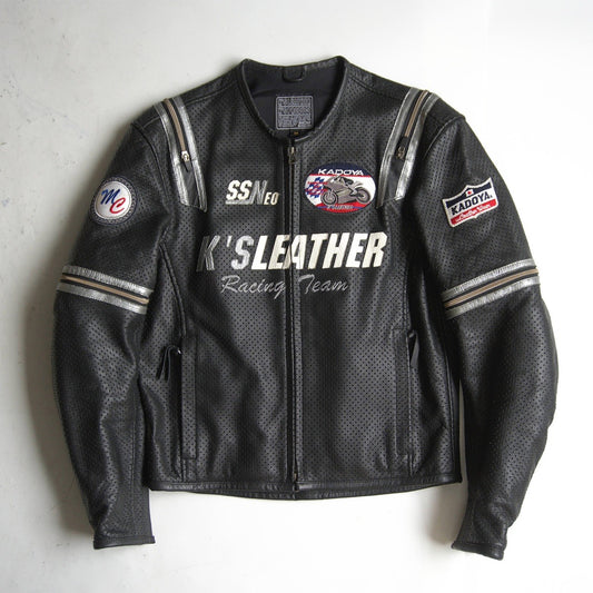 KADOYA Punched Leather Single Rider Zip Sleeve Jacket Size M