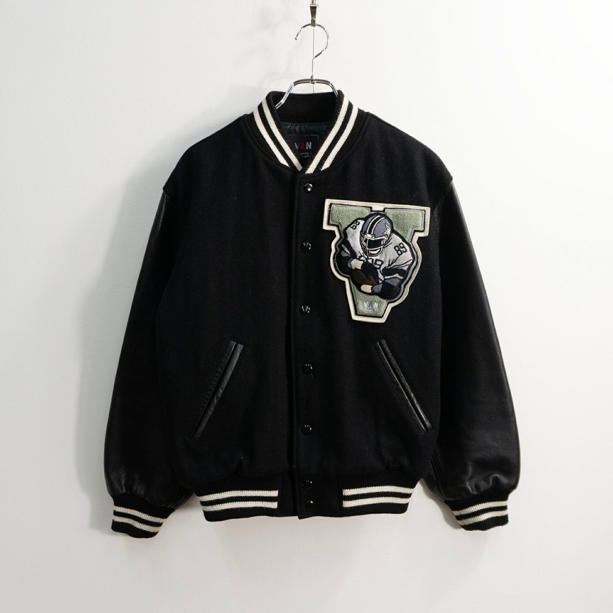 VAN JAC Sleeve Leather Stadium Jumper Black Size M