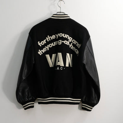 VAN JAC Sleeve Leather Stadium Jumper Black Size M