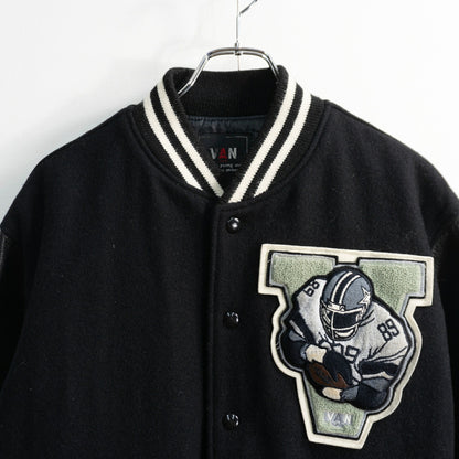VAN JAC Sleeve Leather Stadium Jumper Black Size M