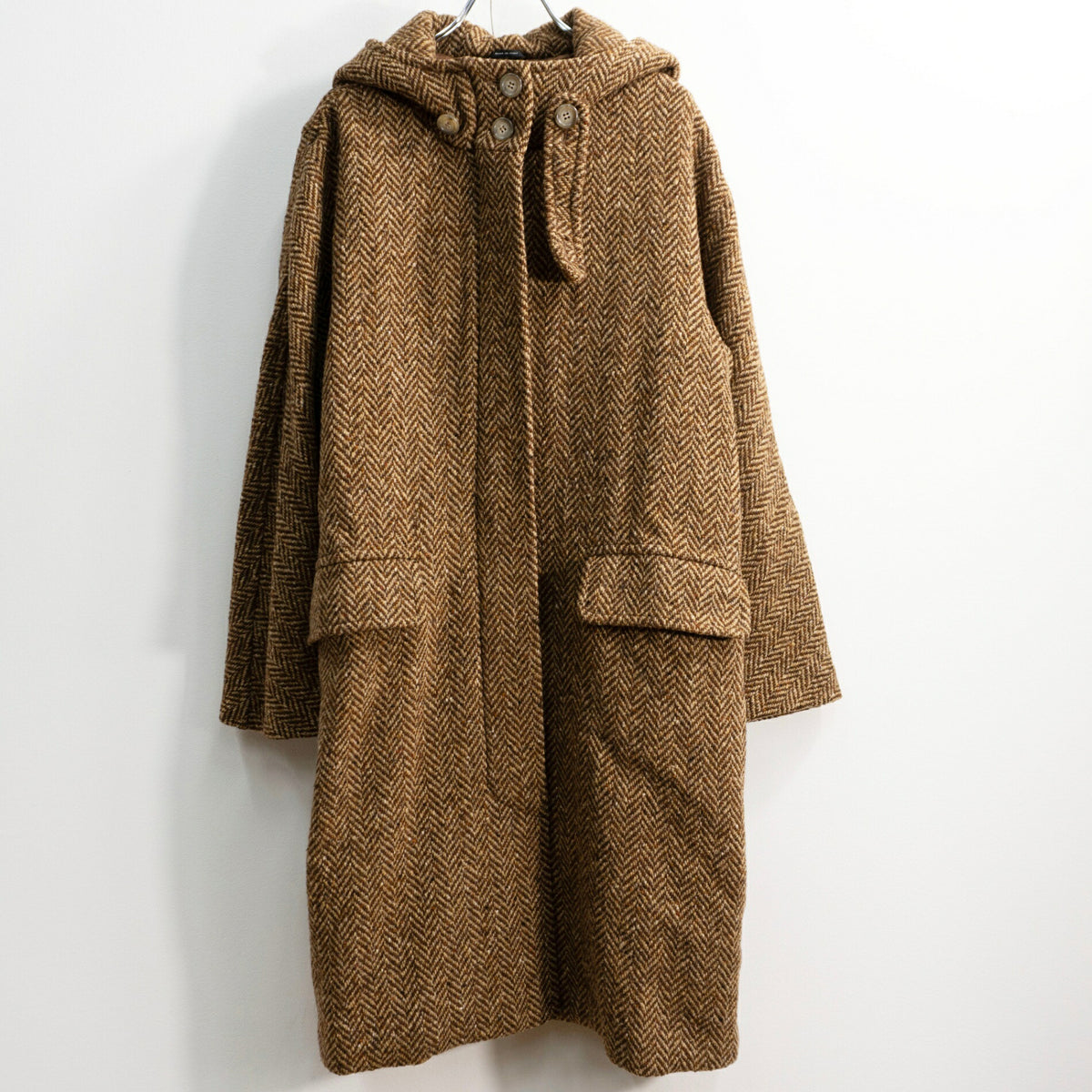 MAX MARA WEEKEND Brown Wool Tweed Hooded Coat Size 42