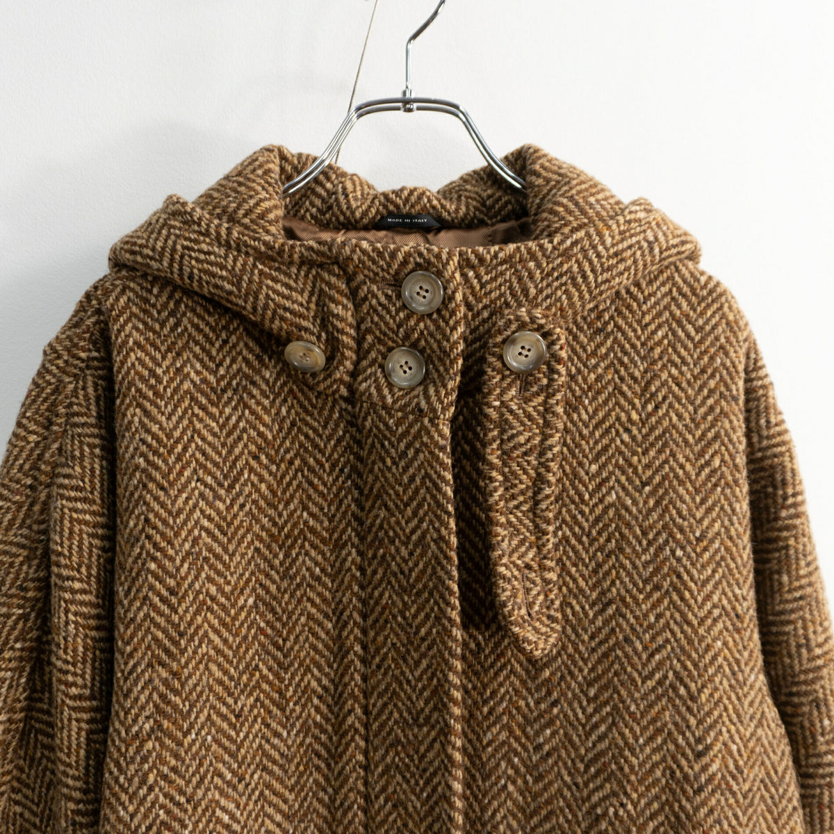 MAX MARA WEEKEND Brown Wool Tweed Hooded Coat Size 42