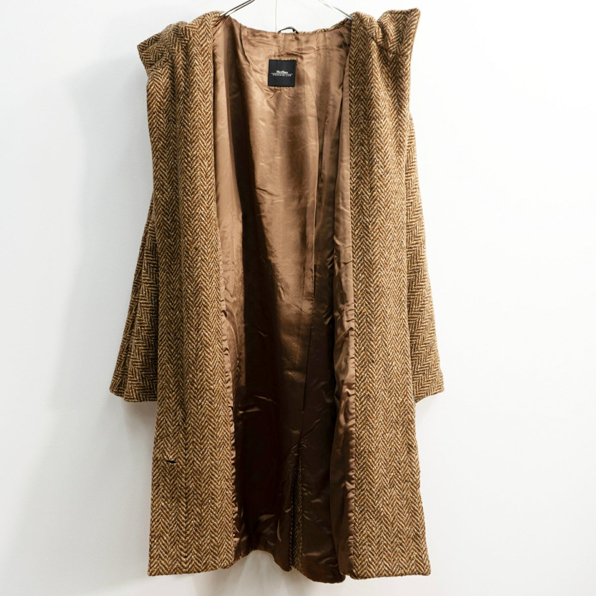 MAX MARA WEEKEND Brown Wool Tweed Hooded Coat Size 42