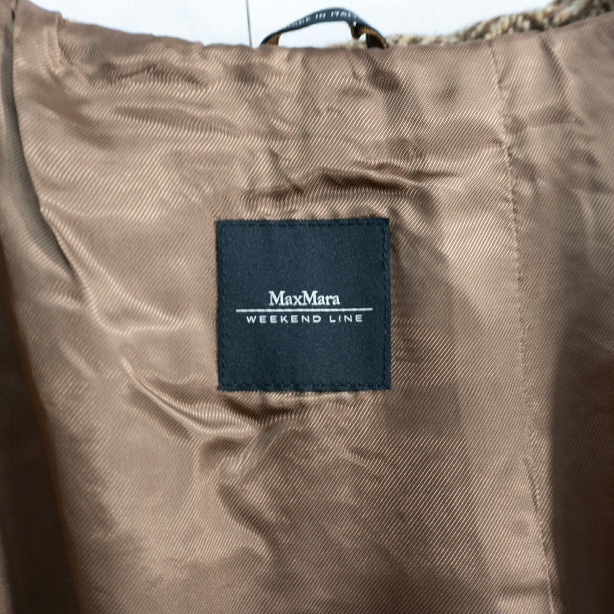 MAX MARA WEEKEND Brown Wool Tweed Hooded Coat Size 42