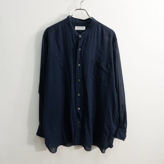 MAATEE&SONS Navy Mao Collar Cotton Shirt Size 3