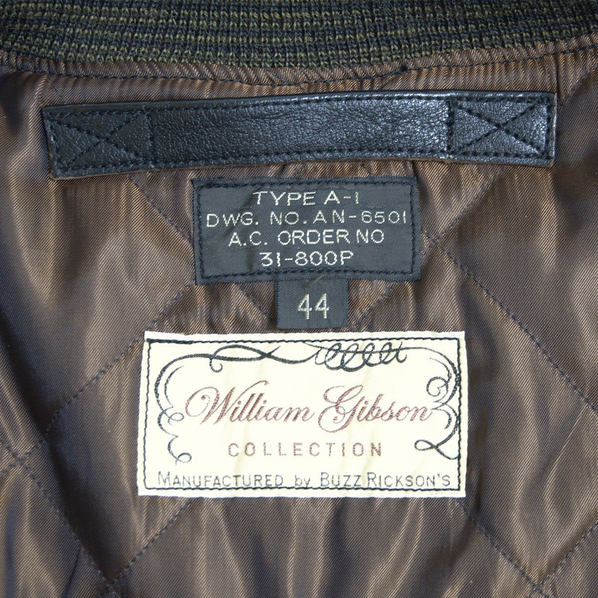 WILLIAM GIBSON Buzz Rickson's A-1 Flight Jacket Size 44