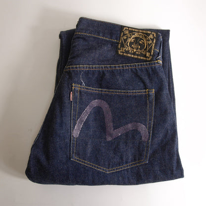 EVISU Lot 2001 Dark Wash Gull Paint Denim Jeans Size 34×35
