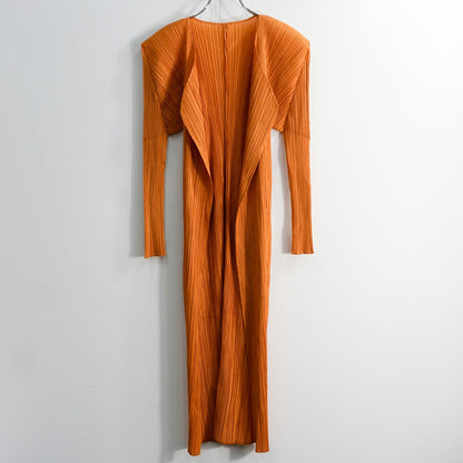 PLEATS PLEASE Orange Pleated Long Cardigan Size 2