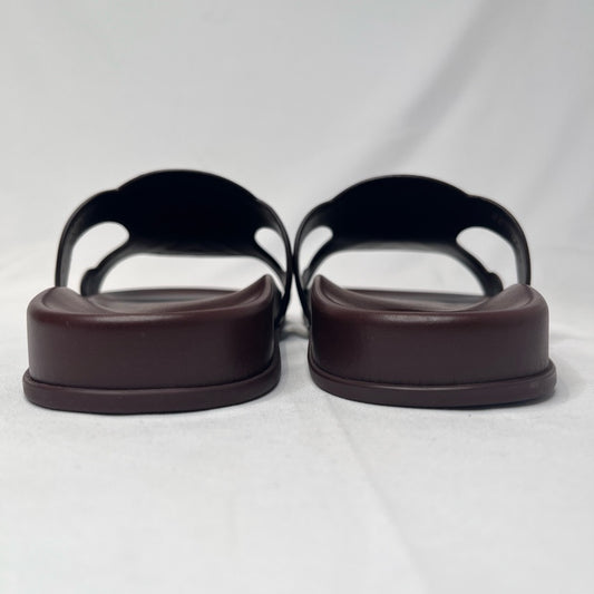 CELINE Triomphe Leather Slide Sandals Brown Size 39