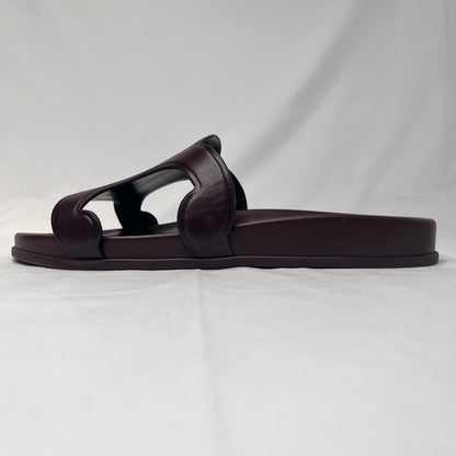 CELINE Triomphe Leather Slide Sandals Brown Size 39