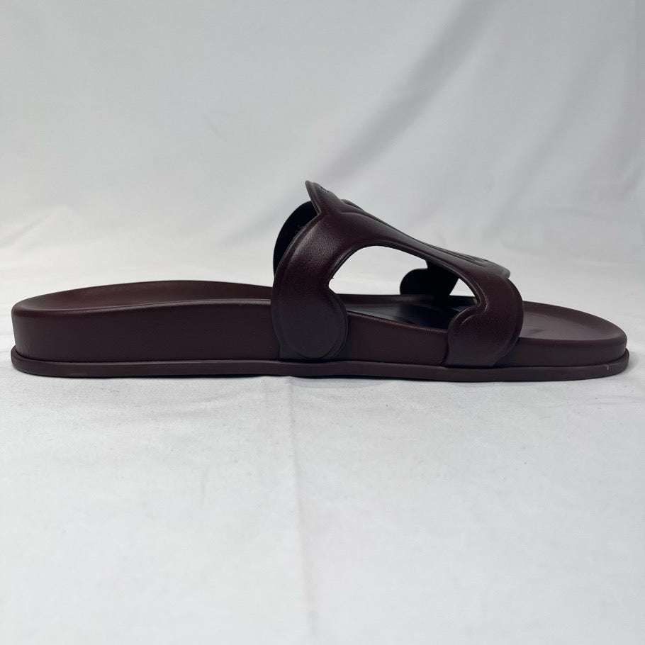 CELINE Triomphe Leather Slide Sandals Brown Size 39