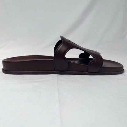 CELINE Triomphe Leather Slide Sandals Brown Size 39