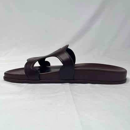 CELINE Triomphe Leather Slide Sandals Brown Size 39