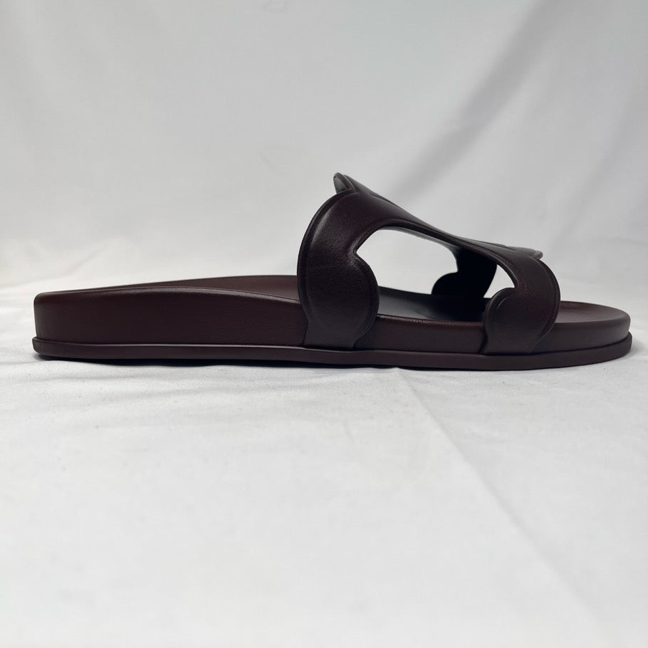 CELINE Triomphe Leather Slide Sandals Brown Size 39