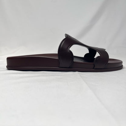 CELINE Triomphe Leather Slide Sandals Brown Size 39