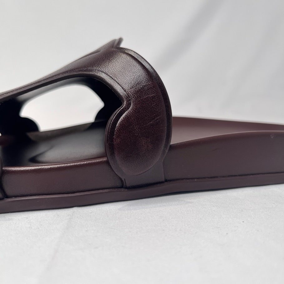 CELINE Triomphe Leather Slide Sandals Brown Size 39