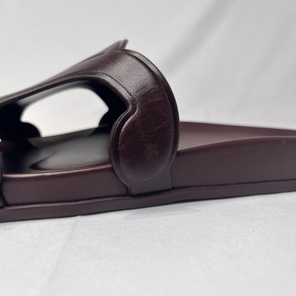 CELINE Triomphe Leather Slide Sandals Brown Size 39