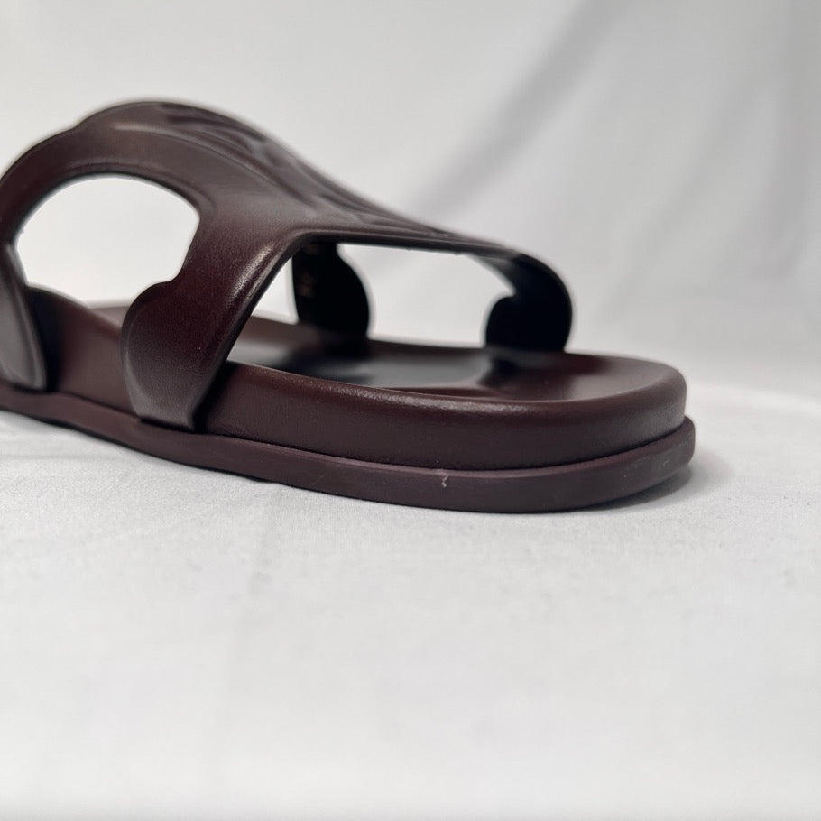CELINE Triomphe Leather Slide Sandals Brown Size 39